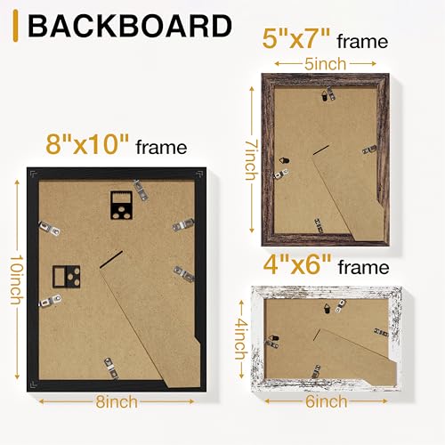 Vittanly 12 Pack Gallery Wall Frame Set, Black, Brown, Distressed White | Gallery Wall Frame Set: 4pcs 8x10, 4pcs 5x7 & 4pcs 4x6 Photos for Wall & Table, Picture Frames made of Engineered Wood - color: Black & Brown & Distressed White
