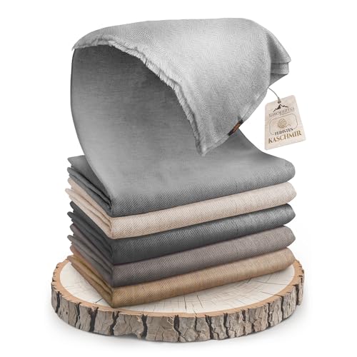 Cashmere Blanket – Hand Woven 100% Pure Wool Throw Blanket, 135 x 270 cm – Fine Herringbone Pattern Cozy, and Soft Blanket for Bed, Sofa, or Couch - Made in Nepal - color: Light Grey