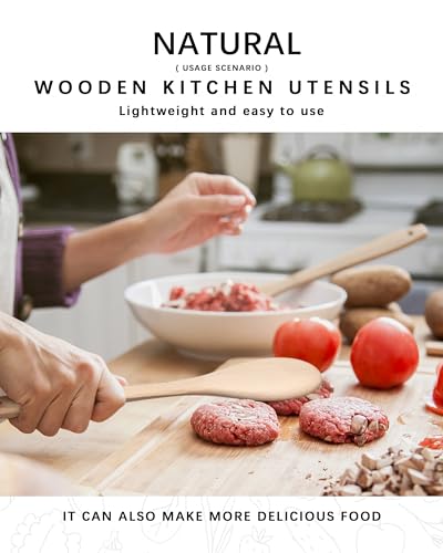 Wooden Spoons for Cooking, 3-Piece Beech Wood Cooking Utensil Set | Slotted spoon, solid spoon and spatula handle stirring, draining, flipping and serving while staying gentle on nonstick pans. - color: Beech Beige