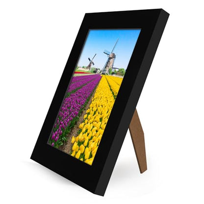Americanflat 4x6 Picture Frame - Engineered Wood - Black | Shatter-resistant glass, wall or tabletop display with included easel, sawtooth hangers included - color: Black, size: 4x6