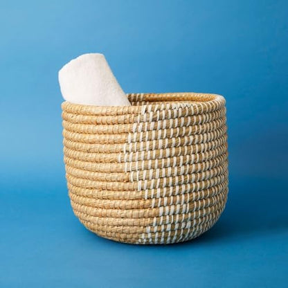 Small Grass Gold Ribbon Basket (12" Medium) - size: 12" Tall