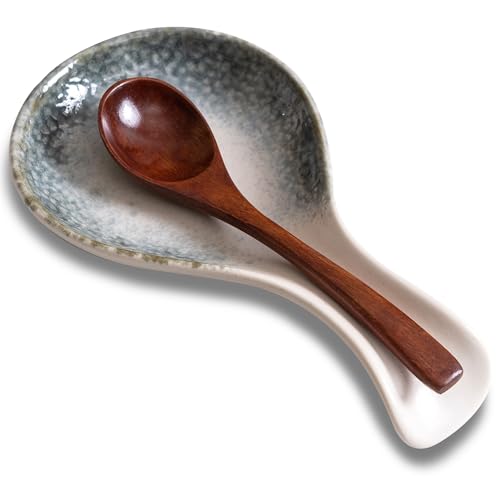 Ceramic Spoon Rest for Stove Top, 8 Inches Large Spoon Holder for Kitchen Counter, Porcelain Utensil Rest, Housewarming Christmas Gift, Dishwasher Safe Heat-Resistant, Ice-Flecked Smoke White(1 PC) - color: Ice-Flecked Smoke White