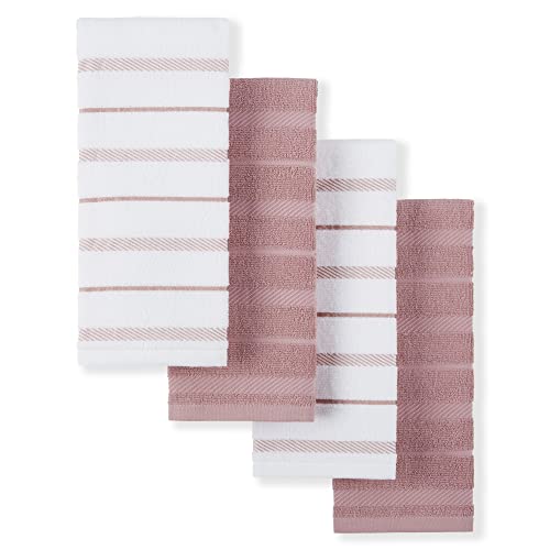 KitchenAid Albany Kitchen Towel 4-Pack Set, Dried Rose/White, 16"x26" - color: Dried Rose, size: 16"x26"