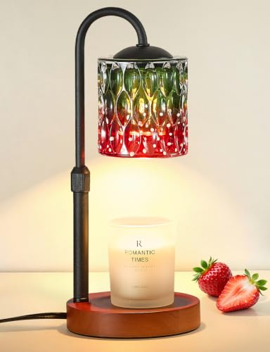 Dimmable Candle Warmer Lamp with Timer, Height Adjustable Electric Candle Wax Warmer, Birthday Gifts for Women Mom, House Warming Gifts New Home Decor, Solid Wood Base, Strawberry Shade - color: Strawberry