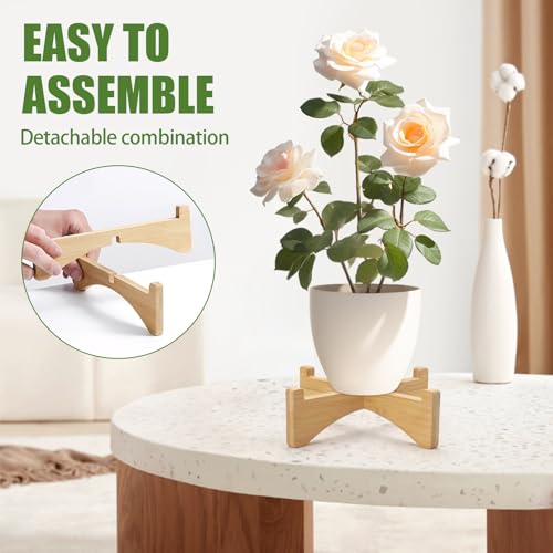 2 Packs Wooden Plant Stand Indoor Single Holder, Modern Flower Pot Stand Outdoor Riser, Short Plant Pedestal Fits 5.9''/15 CM Rack Table Base Home Garden Decor