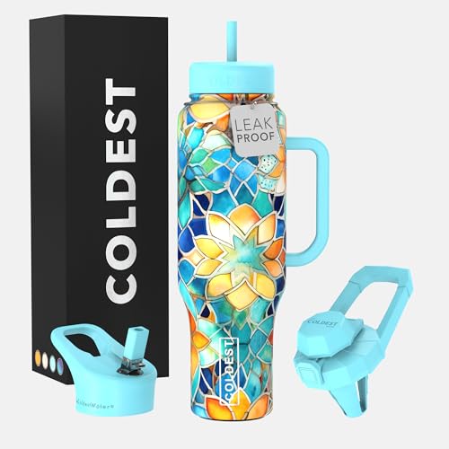 Coldest Tumbler with Handle and Straw, 100% Leak Proof Insulated Tumbler with Lid and Straw (3 Lids), Stainless Steel Tumblers for Women & Men, Cup Holder Friendly, 46 oz (Morrocan Vibes) - color: Morrocan Vibes, size: 46 oz
