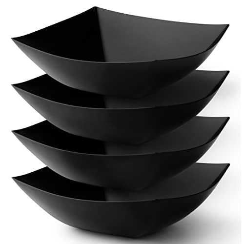 4 Pack Disposable Black Plastic Serving Bowls Square Party Candy Use 64oz | Square Design. Disposable Party Tableware. Salad, Fruit & Candy Use. Candy Buffet Containers. Black Plastic. - color: Black, size: 64 OUNCE