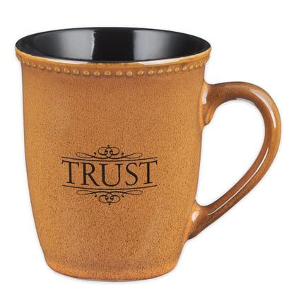 Christian Art Gifts Saddle Tan Stoneware Coffee Mug – 13 oz. Microwave and Dishwasher-safe Lead-free Inspirational Scripture Coffee and Tea Mug for Men & Women with Bible Verse: Trust – Psalms 91:2 - color: Saddle Tan/Trust