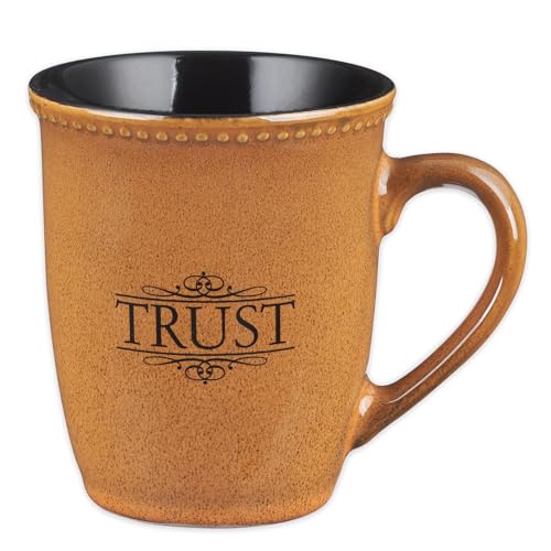 Christian Art Gifts Saddle Tan Stoneware Coffee Mug – 13 oz. Microwave and Dishwasher-safe Lead-free Inspirational Scripture Coffee and Tea Mug for Men & Women with Bible Verse: Trust – Psalms 91:2 - color: Saddle Tan/Trust