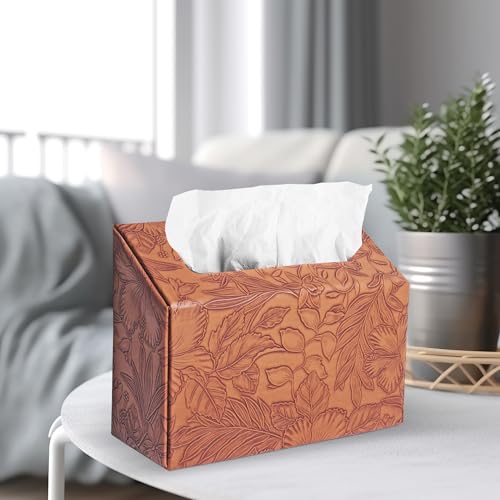 Hand Towels Box Cover,PU Leather Tissue Box Cover Holder Compatible with Kleenex Disposable Paper Hand Towels Suitable for Dining,Kitchen,Bathroom(1-Carved Brown) - color: 1-carved Brown2