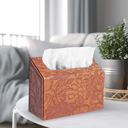 Hand Towels Box Cover,PU Leather Tissue Box Cover Holder Compatible with Kleenex Disposable Paper Hand Towels Suitable for Dining,Kitchen,Bathroom(1-Carved Brown) - color: 1-carved Brown2