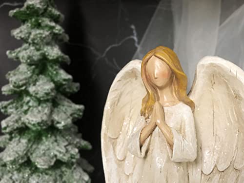 Hodao Praying Angel Figurine Resin Guardian Angel Statue for Home Decor, Elegant White Blessing Sculpture for Shelf Table Mantel, Keepsake Gift for Mom, Women and Family - style: praying
