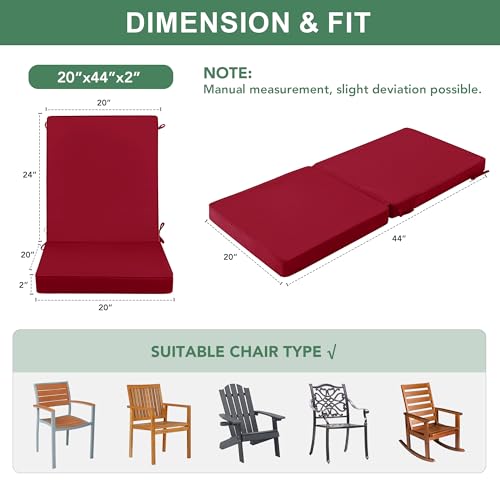 Summsun Patio Dining Seat Cushions Set of 4, 20 x 20 Inch, Burgundy | High Back, High-Resilience Foam, Non-Slip Bottom, Water Resistant, Removable Cover, Tie Straps, Fit for Adirondack, Rocker - color: Burgundy