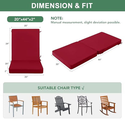 Summsun Patio Dining Seat Cushions Set of 4, 20 x 20 Inch, Burgundy | High Back, High-Resilience Foam, Non-Slip Bottom, Water Resistant, Removable Cover, Tie Straps, Fit for Adirondack, Rocker - color: Burgundy