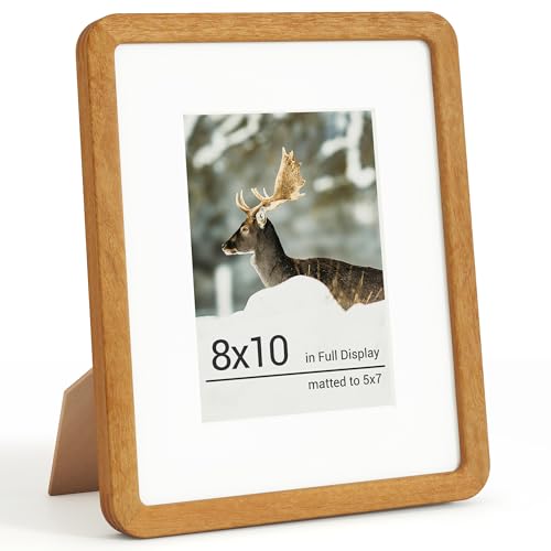 RICHFOCUS 8x10 Picture Frame, Solid Teak Wood Photo Frame with Double Tenon Rounded Corner & Chamfered Curved Edge, 8 by 10 Wooden Frame Matted to 5x7 Photos, Diploma Certificate Document Frame - color: Teak, size: 8x10