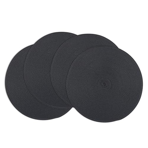 Winknowl Round Braided Placemats Set of 4 Washable Woven Heat Resistant Table Mats for Kitchen Dining Tables 15 inch Round Place Mats (Black,4pcs) - color: Black, size: 4pcs