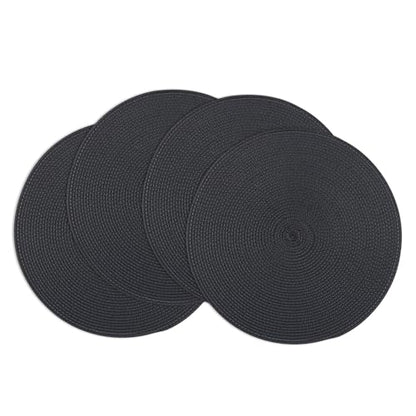 Winknowl Round Braided Placemats Set of 4 Washable Woven Heat Resistant Table Mats for Kitchen Dining Tables 15 inch Round Place Mats (Black,4pcs) - color: Black, size: 4pcs