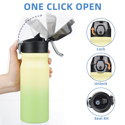 BJPKPK 18 oz Water Bottle with Straw & Handle, Insulated Stainless Flask | Leak Proof Locking Lid, Thermal, Double Wall Vacuum, Keeps Hot/Cold, BPA Free, Dishwasher Safe, Travel & Sports, Lime - color: Lime, size: 18 Ounces