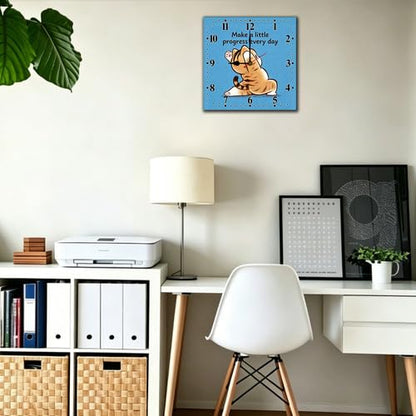 Cute Cat Wall Clock Modern Minimalist Square Wooden Wall Clock Non-Ticking for Kids Room Living Room Bedroom Office Yoga Studio 10 Inch - color: C3