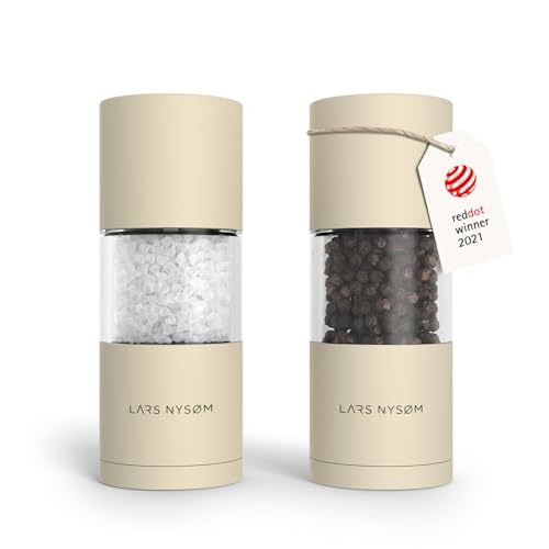 LARS NYSØM Salt and Pepper Grinder Set, Manual Salt and Pepper Mills with Adjustable Ceramic Grinder, Design Spice Shaker Set (Almond Beige) - color: Almond Beige
