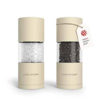 LARS NYSØM Salt and Pepper Grinder Set, Manual Salt and Pepper Mills with Adjustable Ceramic Grinder, Design Spice Shaker Set (Almond Beige) - color: Almond Beige