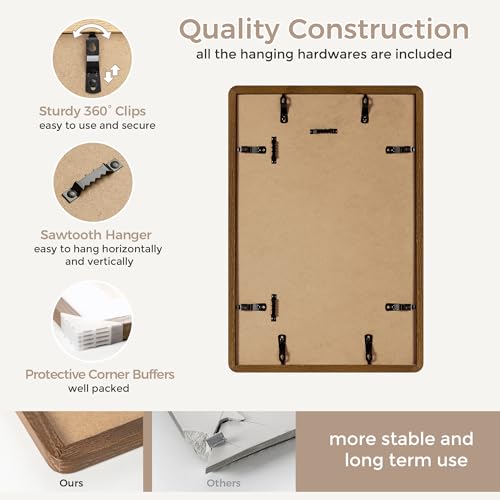 11x17 Picture Frame | Solid Oak Wood 17x11 Poster Frame | 11 x 17 Picture Frame With Mat For 8x12 | Tempered Glass And Hanging Hardware Included | 11 by 17 Photo Frame Wood (Walnut, 1 Pc) - color: Walnut, size: 11''x17''-1p