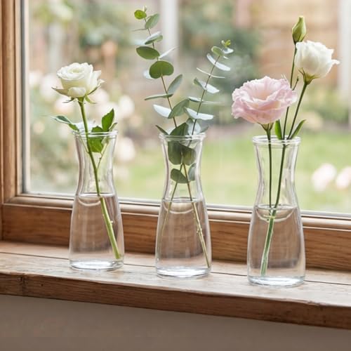 Set of 12 Small Glass Bud Vases, 6 Oz Mini Flower Vases Set | Clear Decorative Vases Table Centerpieces for Wedding, Single Stem Flowers, Dining Room Party Decor