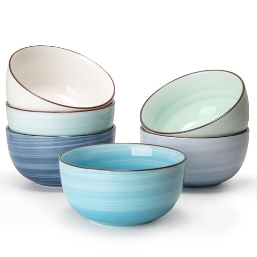 Sweese 10 Oz Ceramic Ice Cream Bowls, Set of 6, Dishwasher Microwave Safe Dessert Bowls in Assorted Cool Colors - color: Cool Assorted Colors, size: 10 Ounce