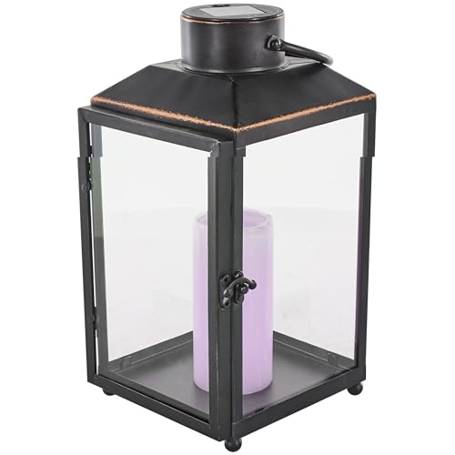 Deco 79 Metal Modern Candle Lantern with Gold Accents, 8" x 7" x 14", Black - size: 8" x 7" x 14