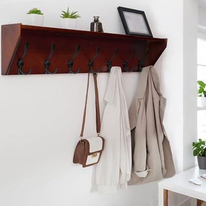 WEBI Coat Rack Wall Mount with Shelf,35" Long Wall Shelf with Hooks Underneath,7 Triple Hooks for Entryway,Hallway,Bedroom,Cherry - color: Cherry, size: 35 Inch
