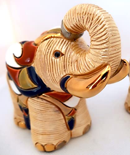 De Rosa Handmade/Painted Sculpted Ceramic White Elephant Figurine Family Collection F131