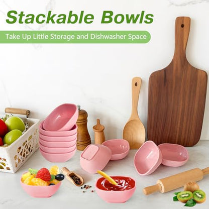 SHECIPIN 12 Pack Unbreakable Dipping Bowls, 4.5 OZ Soy Sauce Dishes，dipping sauce cups，small bowls for dips (pink) - color: Pink