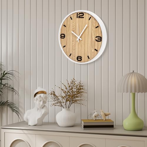 Round Wall Clock Battery Operated, Modern Wooden Small Analog Clocks 12 Inch Silent Non-Ticking for Home, Office, Apartment, Living Room, Bathroom, Kitchen, Bedroom - color: B - 12x12 in
