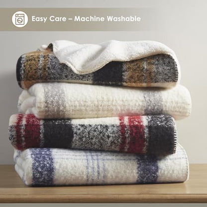 Woolrich Sherpa Whipstitch Throw Blanket 50x60 Plaid Soft Couch | Lightweight comfort for layering, Sofa ready accent for lodge rooms, Fringe edge adds texture, Easy care, OEKO-TEX certified - color: Natural