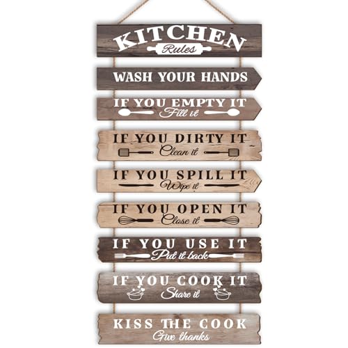 Kitchen Wall Decor Funny Kitchen Signs Kitchen Rules Pictures Wall Art Decor Rustic Farmhouse Western Kitchen Decor Wooden Sign (Brown) - color: Brown
