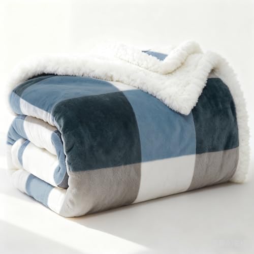 PU MEI Sherpa Fleece Throw Blanket 60" x 80" Reversible Plush Fluffy Large Big Blanket Lattice Flannel Blankets for Sofa Couch Bed (Grey-Soft Blue, 60"*80") - color: Grey-blue, size: 60"*80"