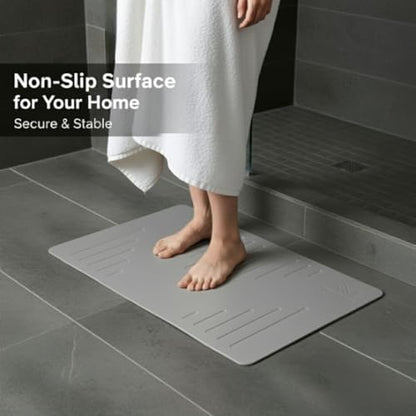 MODHAUS Diatomite Stone Bath Mat, Fast Drying Natural Bathroom Mat, Eco Friendly Non Slip Super Absorbent Bathroom Floor Mat, Easy Clean Stone Bath Mats for Bathroom - Light Gray (23.6" x 15.6”) - color: Light Gray