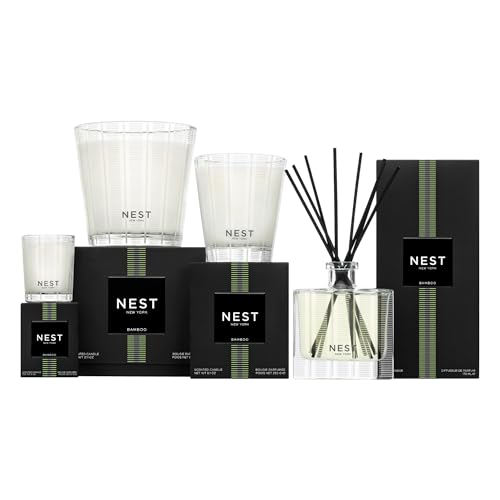 NEST New York Reed Diffuser, Bamboo - 5.9 fl oz - Fragrance for Up to 90 Days - Reusable, Refillable Glass Holder - Includes 8 All-Natural Reed Sticks - Flame Free