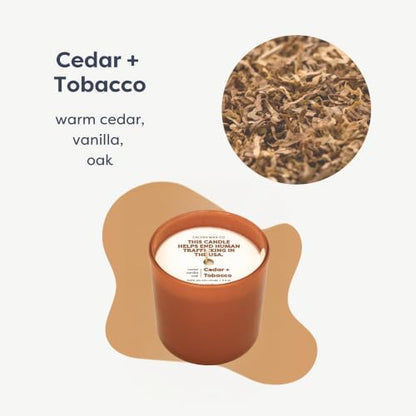 Dignity Series Cedar & Tobacco Scented Candle - 35 Hour Burn | 35 Hour Burn - Made in the USA Luxury Clean Soy Wax Candles - Long Lasting Glass Jar Candle for Home - 1 Wick - 5.3oz - color: Cedar + Tobacco