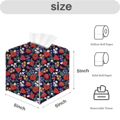 Floral Tissue Box Cover, Tissue Box Holder for Home, Kitchen, 5x5IN - color: Red Flower 376