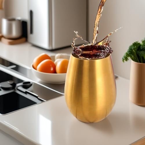 18 Ounces Gold Wine Glasses Set of 2, 18/8 Stainless Steel Stemless Drinking Cups for Cocktails, Durable 304 Stainless Steel Tumbler Wine Glasses Gift Essentials and Dishwasher safe