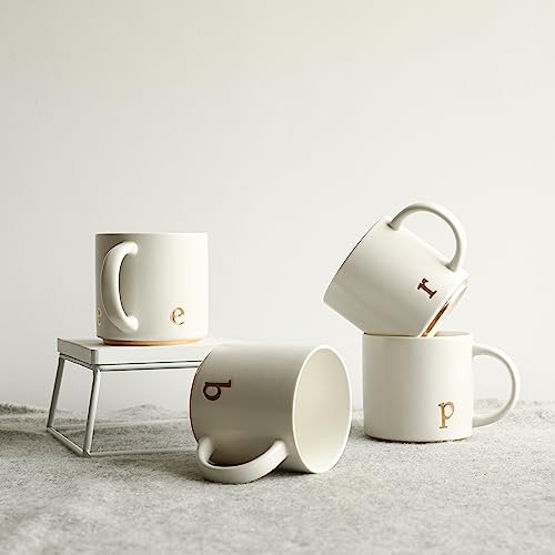 COLLECTIVE HOME Ceramic Coffee Mug, 15 oz Monogram Cup with Gift Box(e) | Dishwasher Safe, Engraved Gold Letter , Personalized Housewarming Birthday Present, Christmas Thanksgiving Mothers Day Gifts - color: gold-e