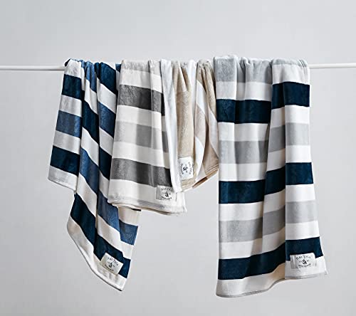 Nautica - Throw Blanket, Super Soft & Cozy Fleece Blanket, Lightweight Plush Bedding for Couch & Bed (Awning Stripe Navy, 50' x 60') - color: Awning Stripe Navy/White, size: 50" x 60" (Single Pack)