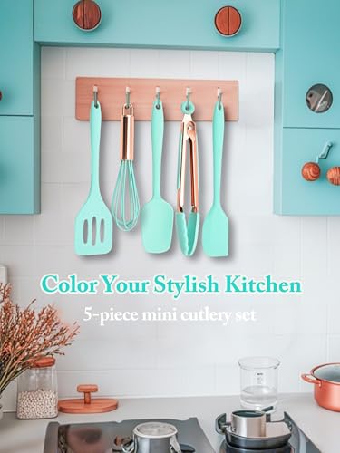 Kitchen Utensil Set,5 Pcs Mini Silicone Cooking Utensils Sets | Heat Resistant Non Stick Kitchens Gadgets BPA-Free Spatula Set,Kids Kitchen Tools Kitchen Set for Cooking - color: Green