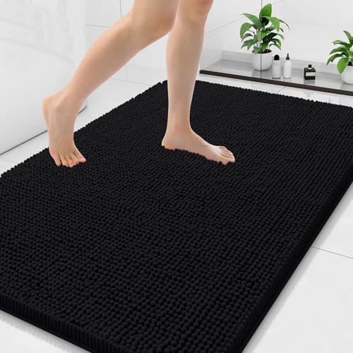 Arotive Bathroom Rugs 47x32, Soft Absorbent Shaggy Chenille Bath Rugs | Black, Machine Washable Rubber Backing Bath Mats for Bathroom Floor Tub and Shower Home Decor Accessories - color: Black, size: 47" X 32"