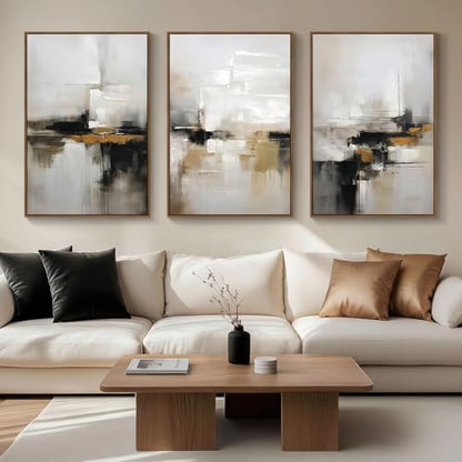 Zessonic Neutral Abstract Landscape 3D Textured Modern Wall Art,24"x36"x3 | Black and Brown Grunge Mid Century Wabi Sabi Art Print Canvas Set for Home Office Living Room Bedroom Hallway, Ready to Hang - color: Neutral Abstract, size: 24" x 36"x3 Panels
