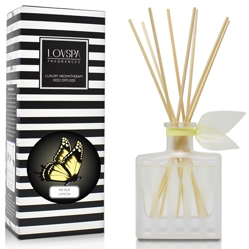 Reed Diffuser Set, Meyer Lemon Scented Oil Diffuser with Sticks, Home Fragrance Accessories for Bathroom Shelf Decor, Aroma Diffusers for Home or Office Desk, USA Made - color: Meyer Lemon, size: Modern Stripe/4.5 oz