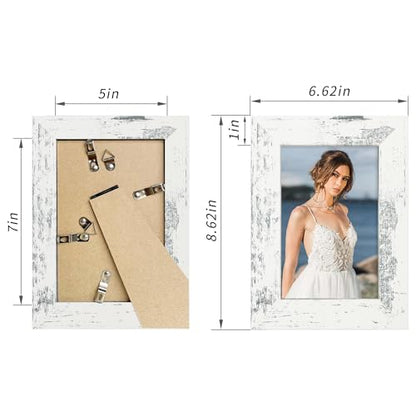 iRahmen 5x7 Picture Frame Set of 4, High Definition Glass Distressed White Frame, 5 x 7 Wood Photo Frames for Tabletop Display and Wall Mounting - color: Distressed White, size: 5X7