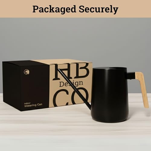 Metal Small Indoor Watering Can with Long Spout & Real Wood Handle, 35oz | Long Spout, Stainless Steel, Real Wood Handle, Gentle Flow, No Spills, Suitable for House Plants, Succulents & Seedlings - color: Black