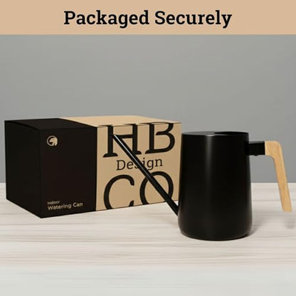 Metal Small Indoor Watering Can with Long Spout & Real Wood Handle, 35oz | Long Spout, Stainless Steel, Real Wood Handle, Gentle Flow, No Spills, Suitable for House Plants, Succulents & Seedlings - color: Black